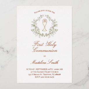 Invitation En Aluminium cadre de verdure Première Sainte Communion