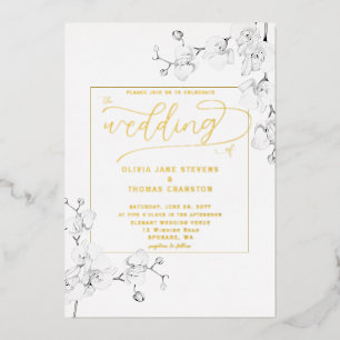 Invitation En Aluminium Cadre d'Orchidée Ivoire Classique Moderne Fleur de