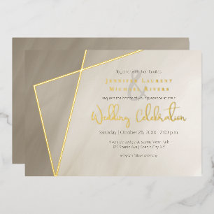Invitation En Aluminium cadre doré asymétrique gris antique avec or