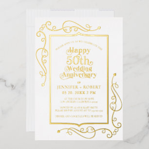 Invitation En Aluminium Cadre doré pour 50e anniversaire de mariage