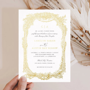 Invitation En Aluminium Cadre d'ornement floral élégant vintage mariage or
