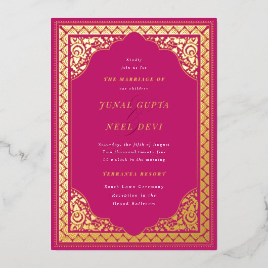 Invitation En Aluminium Cadre d'ornement hindou élégant Mariage indien (Recto)