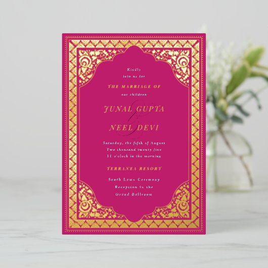 Invitation En Aluminium Cadre d'ornement hindou élégant Mariage indien (Debout devant)