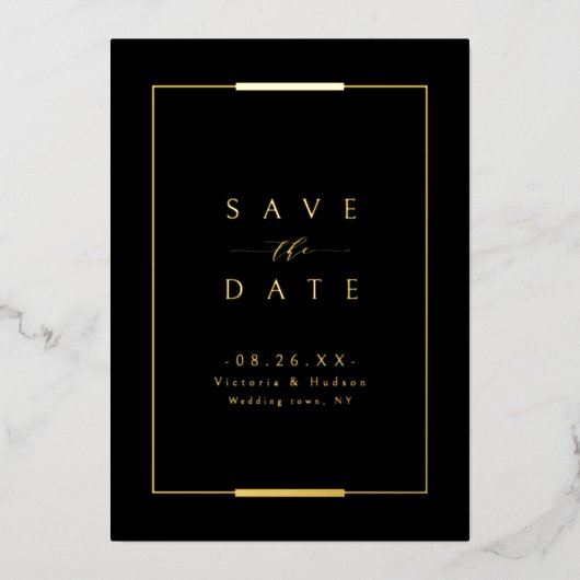 Invitation En Aluminium Cadre Elegance Black Gold Simple Mariage moderne (Recto)