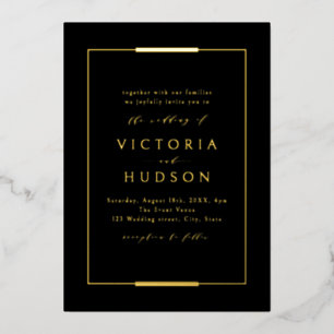Invitation En Aluminium Cadre Elegance Black Gold Simple Mariage moderne