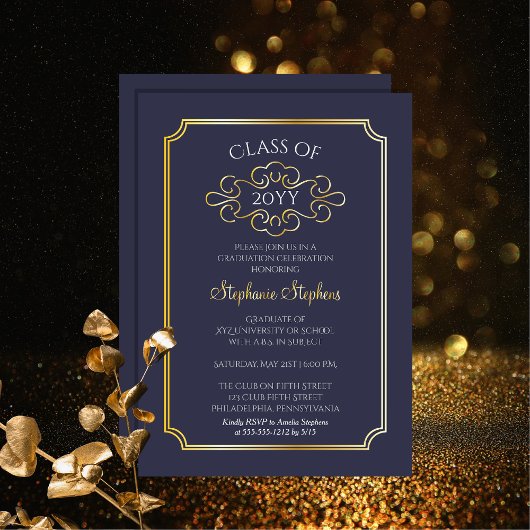 Invitation En Aluminium Cadre élégant Blue College Graduation Party Foil