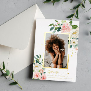 Invitation En Aluminium Cadre élégant en rose blush floral or véritable fe