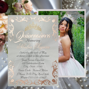 Invitation En Aluminium Cadre élégant et photo sur Quinceanera vert pastel