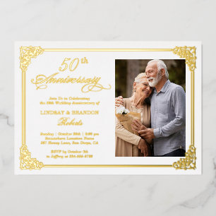 Invitation En Aluminium Cadre en damas à feuilles d'or pour photo de maria