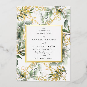 Invitation En Aluminium Cadre en feuille d'or blanc Botanique Bohème Euc