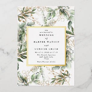 Invitation En Aluminium Cadre en feuille d'or blanc Eucalyptus botanique