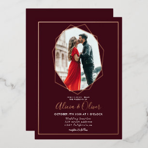 Invitation En Aluminium Cadre en or rose terrarium bordeaux photo mariage