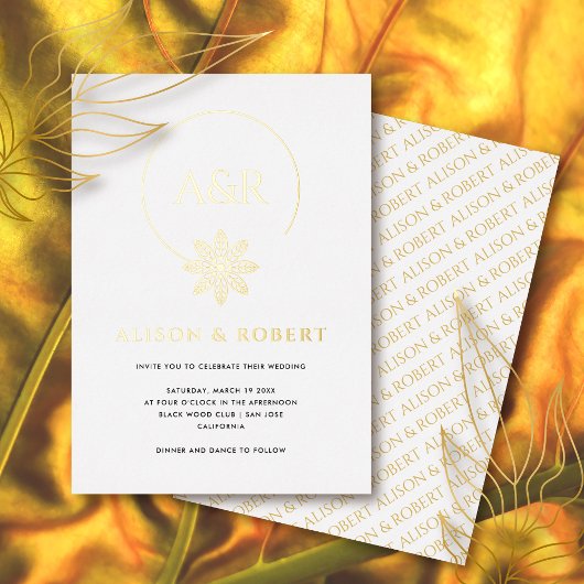 Invitation En Aluminium Cadre et initiales d'inspiration bijoux mariage bl