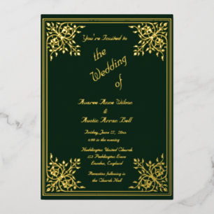 Invitation En Aluminium Cadre et texte de mariage romantique vert or feuil