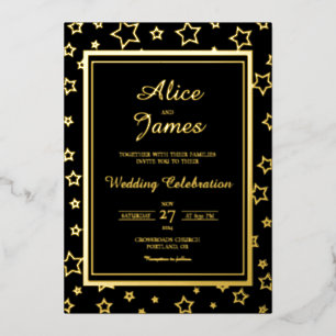 Invitation En Aluminium Cadre étoilé élégant noir et or pour mariage
