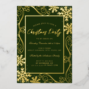 Invitation En Aluminium Cadre flocon de neige en spirale d'or vert Fête de