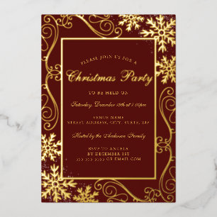 Invitation En Aluminium Cadre flocon de neige tourbillon or rouge fête de