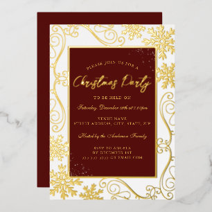 Invitation En Aluminium Cadre flocon de neige tourbillon or rouge Fête de
