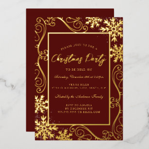 Invitation En Aluminium Cadre flocon de neige tourbillon rouge or fête de