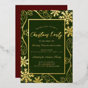 Invitation En Aluminium Cadre flocon de neige tourbillon vert or fête de N