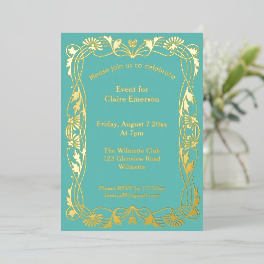 Invitation En Aluminium Cadre floral Art nouveau (Debout devant)