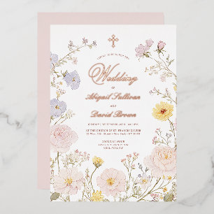Invitation En Aluminium Cadre floral délicat Mariage religieux