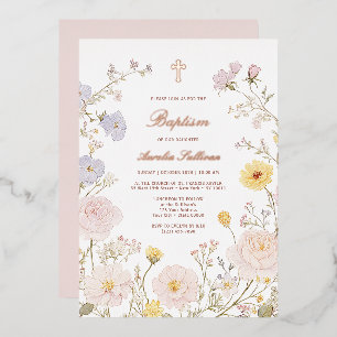 Invitation En Aluminium Cadre floral délicat pour baptême