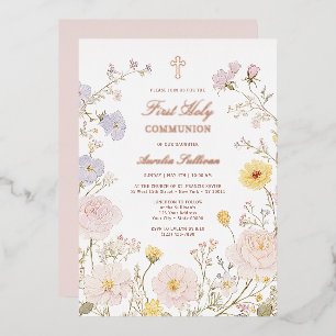 Invitation En Aluminium Cadre floral délicat Première Sainte Communion