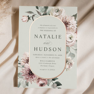 Invitation En Aluminium Cadre floral hivernal délicat de mariage vert saug