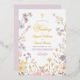 Invitation En Aluminium Cadre Floral Pastel Mariage Religieux