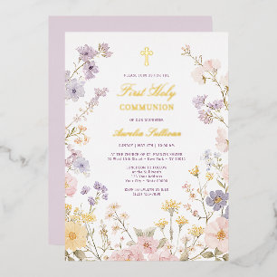 Invitation En Aluminium Cadre floral pastel Première Sainte Communion