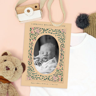 Invitation En Aluminium Cadre floral patrimonial photo ovale naissance