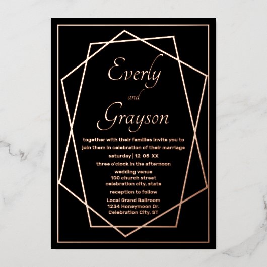 Invitation En Aluminium Cadre géométrique abstrait rose gold mariage Fo (Recto)