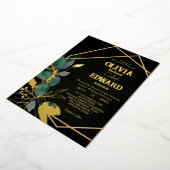 Invitation En Aluminium Cadre géométrique vert congé et or Mariage noir (Rotation)