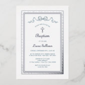 Invitation En Aluminium Cadre grec argent Dusty Blue Bow Baptisé (Recto)