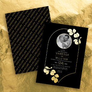 Invitation En Aluminium Cadre inspiré de bijoux en or, feuilles photo mari