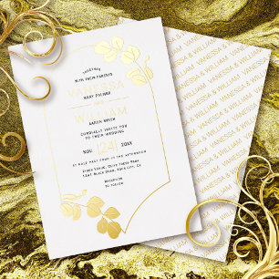 Invitation En Aluminium Cadre inspiré de bijoux et feuilles mariage blanc