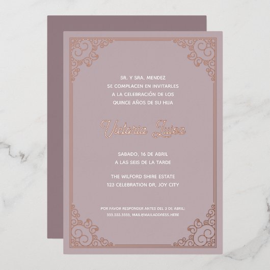 Invitation En Aluminium Cadre moderne orange bleu rose Quinceañera Or (Recto/Verso)