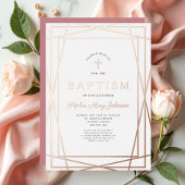 Invitation En Aluminium Cadre moderne rose fille Baptême Rose Or