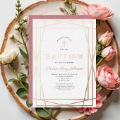 Invitation En Aluminium Cadre moderne rose fille Baptême Rose Or