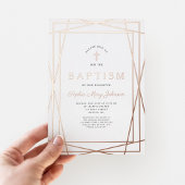 Invitation En Aluminium Cadre moderne rose fille Baptême Rose Or