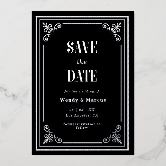 Invitation En Aluminium Cadre noir gothique foncé esthétique Argent réel (Recto)