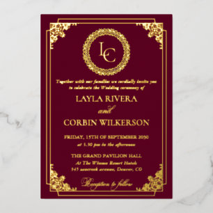 Invitation En Aluminium Cadre Or Classique Monogramme Royal Mariage