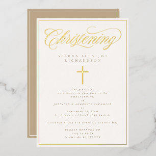 Invitation En Aluminium Cadre Or Elégant & Calligraphie croisée Christenin