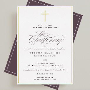 Invitation En Aluminium Cadre Or Elégant & Calligraphie croisée Christenin