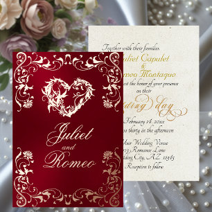 Invitation En Aluminium Cadre Orné & Cœur - Rouge