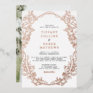 Invitation En Aluminium Cadre Orné Élégant Photo Mariage Rose Gold