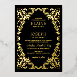 Invitation En Aluminium Cadre Orné Élégant Rustique Mariage Noir