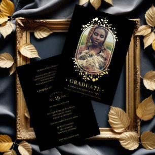 Invitation En Aluminium Cadre ovale botanique fantaisie diplômé effet doré