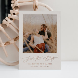 Invitation En Aluminium Cadre photo de script moderne minimaliste beige